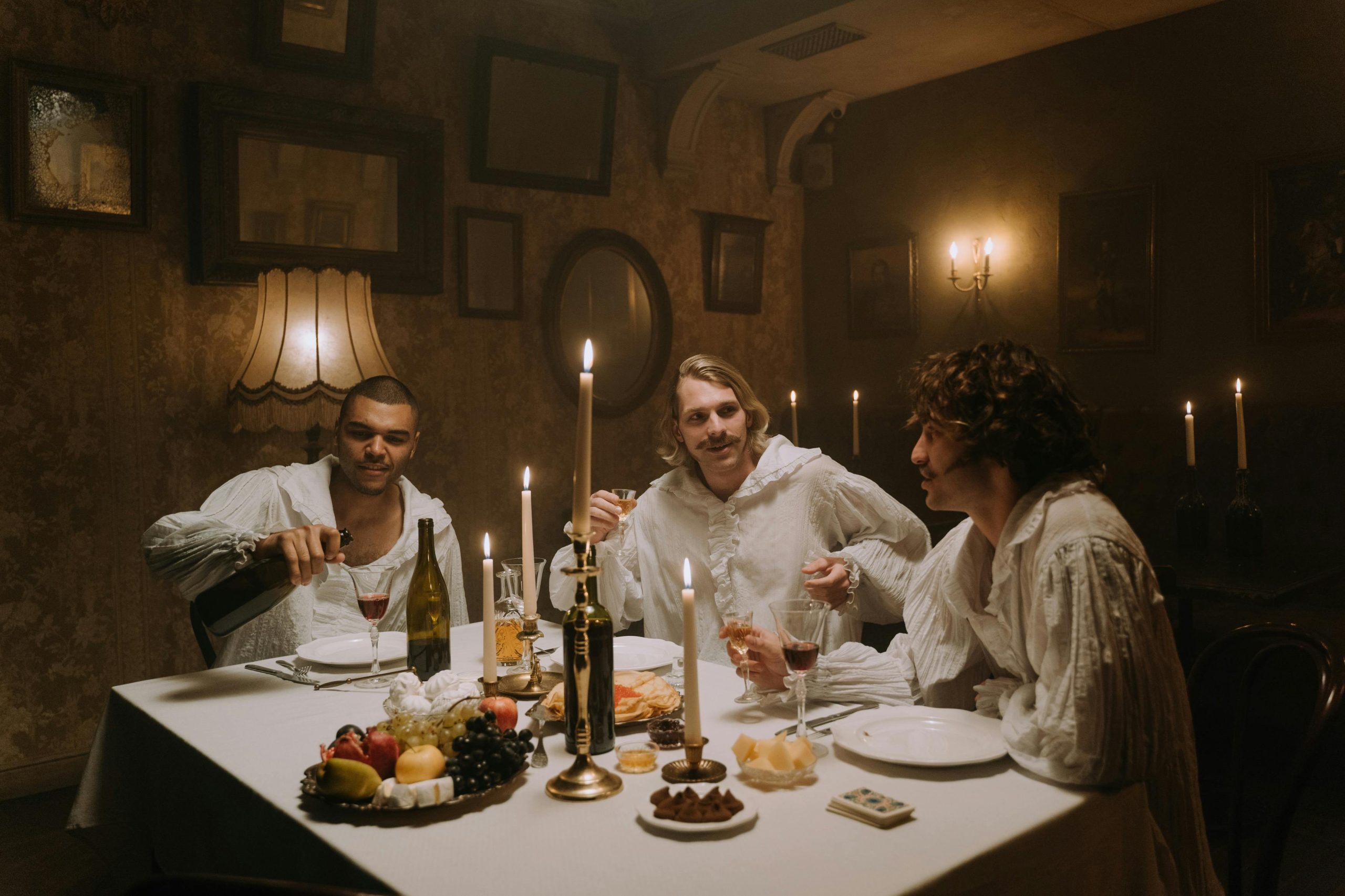 handwritten poetry cards,vintage typewriter,candlelit dinner setting